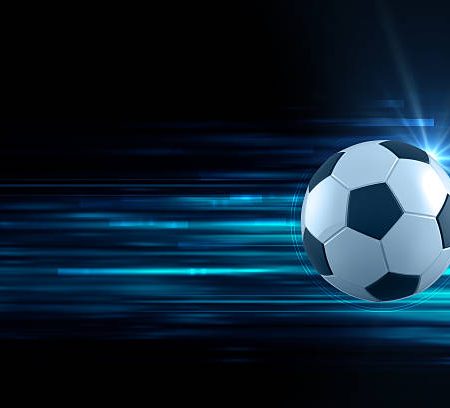 top drawer 3d illustration of soccer ball in blue light streak background can be use in extreme sport title or print media
